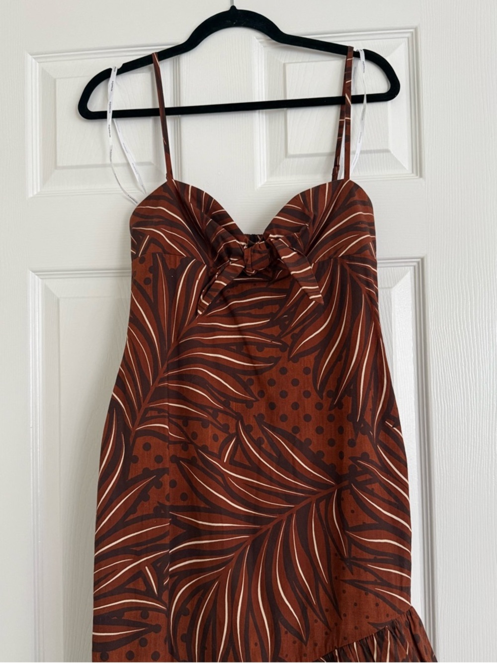 Retrofete Starla Polka Dot Botanical Leaves Maxi Dress Brown - Picture 3 of 9